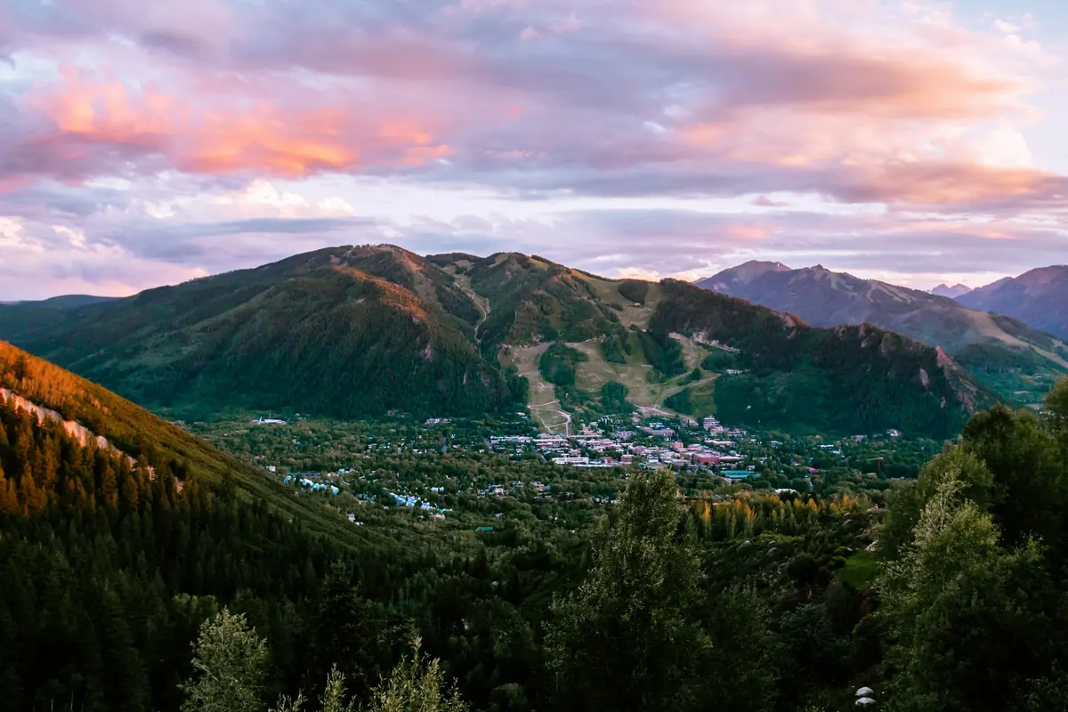 Aspen Mountain and the valley at sunset